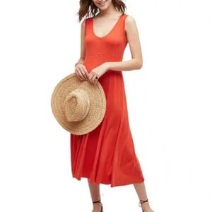 Maeve for Anthropologie reddish orange jersey dress midi